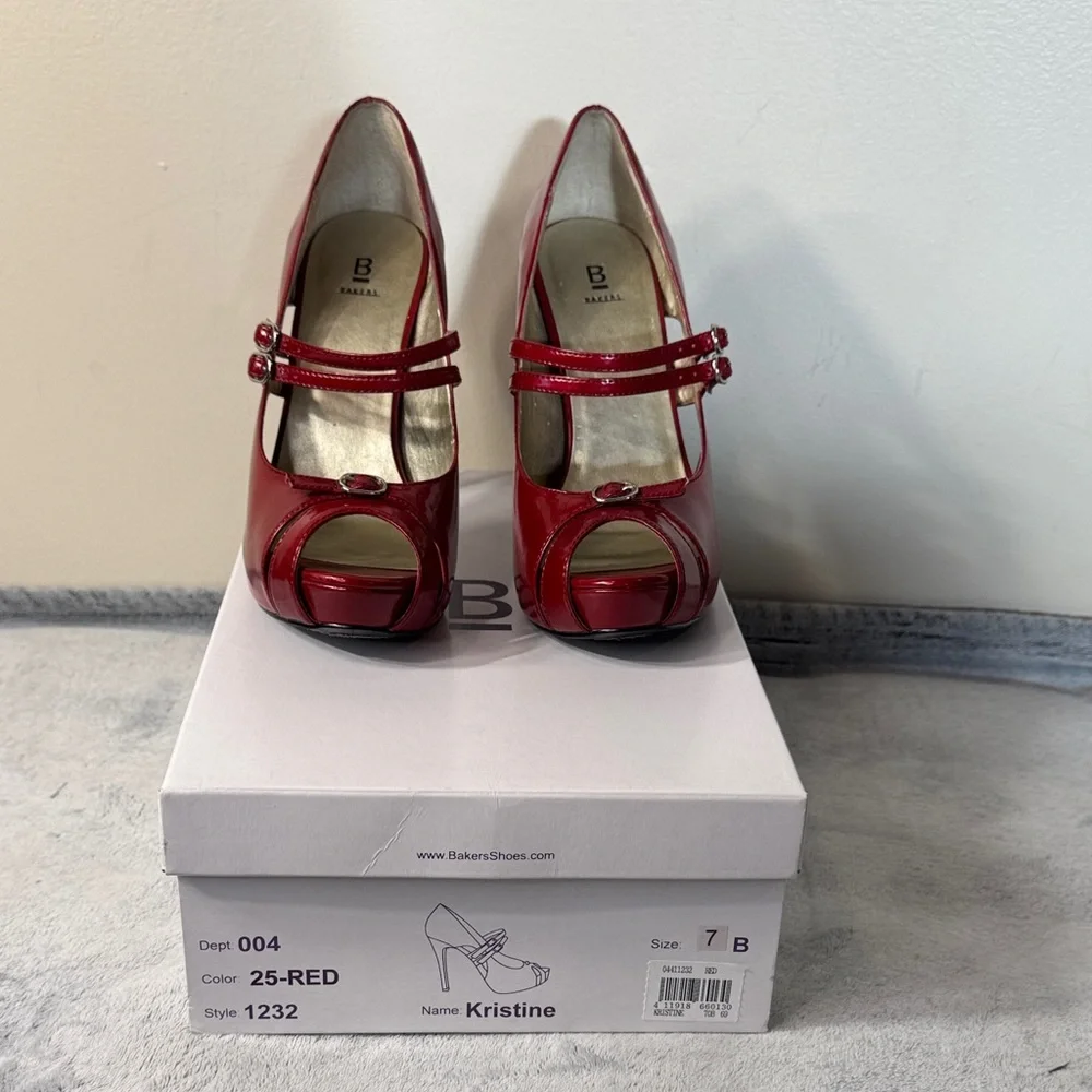 Bakers “Kristine” Red Patent Leather Peep Toe Stiletto Heels - Size 7